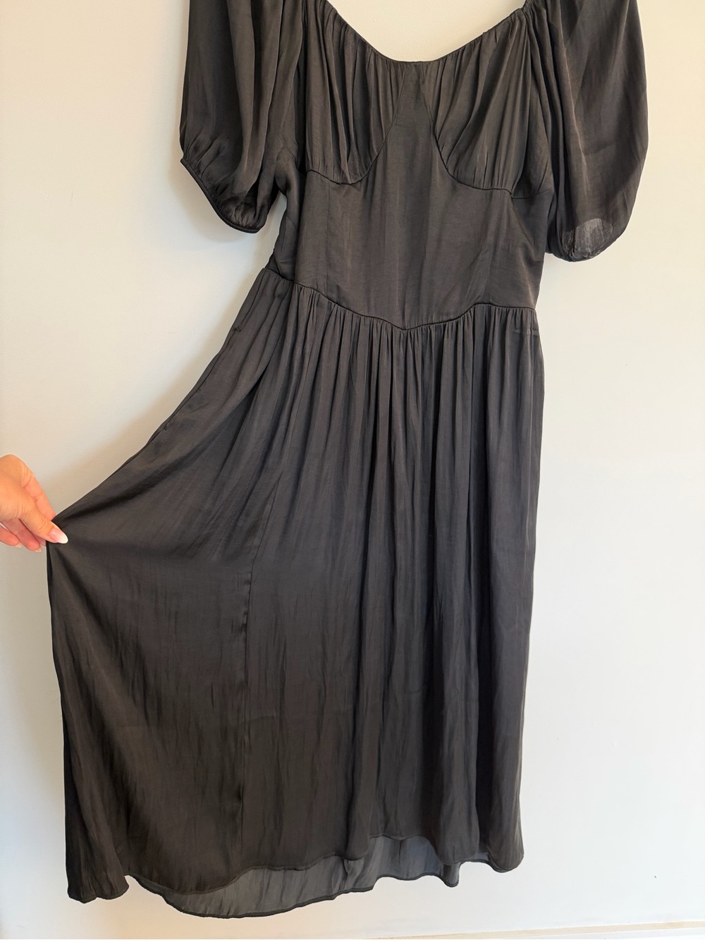 American Eagle Black Puff Sleeve Open Back Midi Dress NWT L - Picture 6 of 10